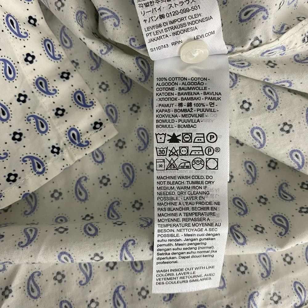 Levi's Men's L Classic Western Standard Fit Shirt‎ Pearl Snap Cream Blue Paisley